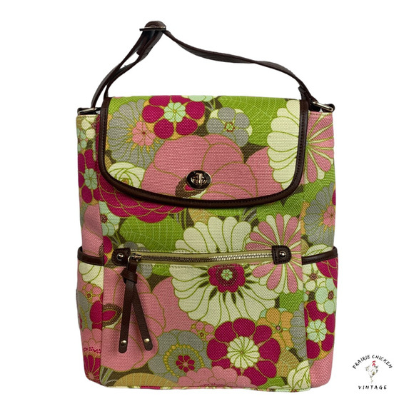 Spartina Womens Purse Tote Bag Pink Green Floral Adjustable Strap satchel - Picture 5 of 12